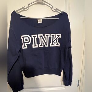 PINK Victoria's Secret Navy Blue off the shoulder Sweatshirt - M
